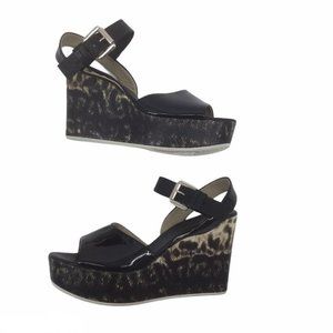 AGL Black Patent Leather Wedge Sandal Size 37